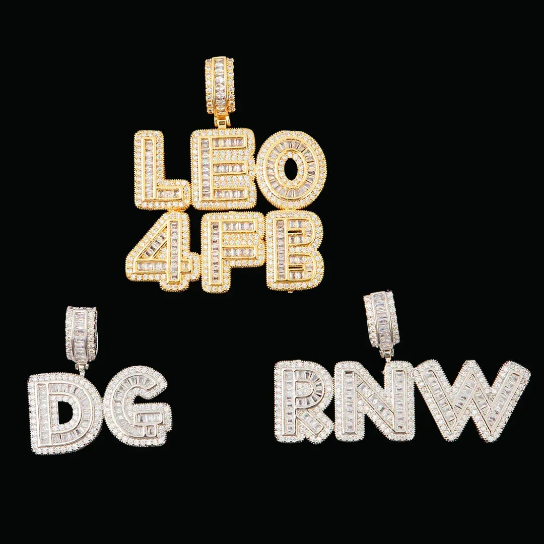Baguette Any Letter Iced Out Personalized Custom Name Necklace Pendant - Luxury Custom Jewelry - CaratixJewelry